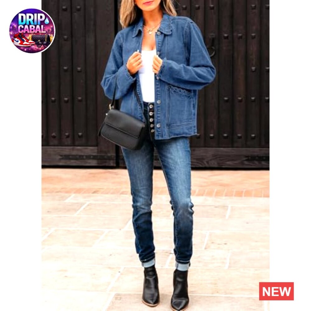 Denim Jacket Shacket Oversized Button Down Ruffle… - image 5